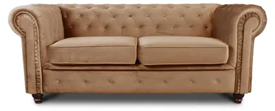 Produktbild von Sofa Chesterfield Asti 2-Sitzer, Couchgarnitur 2-er, Sofagarnitur, Couch mit Holzfüße, Polstersofa - Glamour Design, Velours (Beige (Velvet 28))