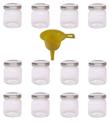 Immagine prodotto di Viva Haushaltswaren - 12 vasetti in vetro piccoli da 53 ml con coperchio argentato, forma cilindrica