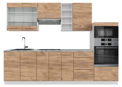 Produktbild von Küchenzeile Vicco Fame-Line Goldkraft Eiche/Weiß 280 cm , AP Marmor, Model 42367