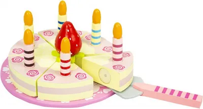 Zdjęcie produktu dla 4iQ Drewniany truskawkowy tort urodzinowy dla dzieci 15,5x7 cm