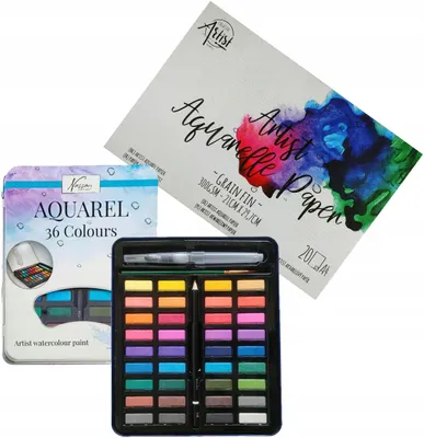 Produktbild von 36er Aquarellfarben-Set mit A4 Skizzenblock
