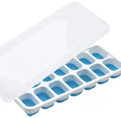 Obrázek produktu pro Silikonová forma na led – 2 kusy – výrobník ledu – MODRÁ s víkem – bez BPA a se silikonovým dnem – forma na led – s víkem – 22/9 cm – CHPN