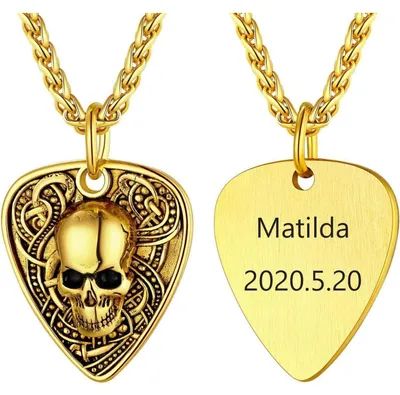 Productafbeelding van Halsketting met een bedel in de vorm van een elektrische gitaar/plectrum, personaliseerbaar, gemaakt van 316L roestvrij staal, zwart
