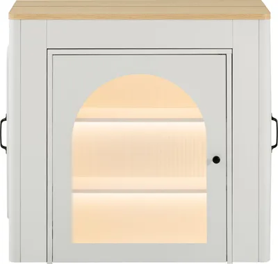 Produktbild von Merax Esstisch Kücheninsel mit Rollen, Ausziehbarer Esstisch mit Steckdosenleiste und LED, Multifunktionaler Servierwagen, Bartisch, Weiß+Natur
