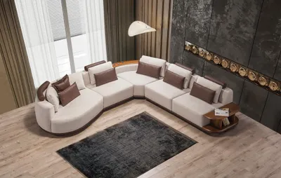 Produktbild von Weißes Ecksofa Designer Wohnzimmer L-Form Couch Polstermöbel Holzgestell