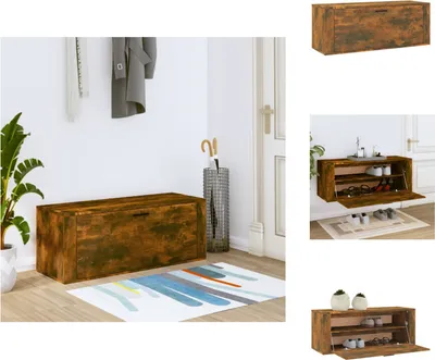 Image de vidaXL Armoire à chaussures murale chêne fumé 100x35x38 cm Bois composite - Étagères et armoires à chaussures