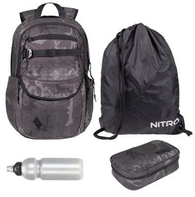 Produktbild von Schulrucksack Jungen Schultasche 4 Teile Set Nitro Future Hero Rucksack Mäppchen Box XL Sportbeutel Flasche camouflage grau schwarz Forged Camo +rtmf