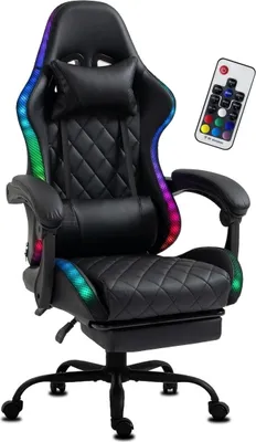 Produktbild von Delman Ergonomischer Gaming Stuhl RGB Beleuchtung Gamer Sessel Kunstleder Gamingsessel  Gaming Chair  Metallfußkreuz Fußstütze 02-0055BK