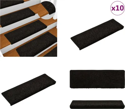 Produktbild von vidaXL Stufenmatten 10 Stk. 65x21x4 cm Schwarz - Treppenmatte - Treppenmatten - Treppenteppich - Treppenschutz