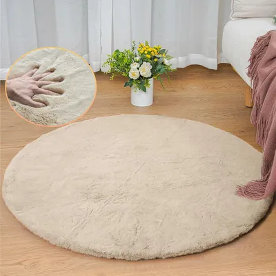 Zdjęcie produktu dla Dywan - Średnica 90 cm - Okrągły - Poliester - Certyfikat Oeko-Tex - Beżowy