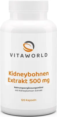 Produktbild von Vitaworld Kidney Bohnen Extrakt 500 mg | 120 Kapseln | mit Phaseolin als natürlicher Kohlenhydratblocker | vegan