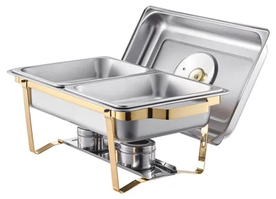 Produktbild von Chafing Dish Set Speisenwärmer Edelstahl mit 4 Behältern in halber Größe (4 L pro), rechteckiger Wärmespender mit sichtbarem Deckel & Wasserpfannenständer & Brennstoffhalter, für Partys