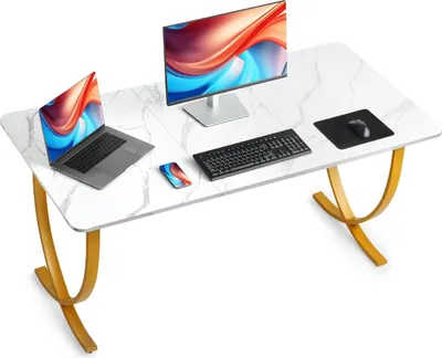 Zdjęcie produktu dla Biurko komputerowe – biurko biurowe – blat 160 x 80 cm – solidna metalowa rama – nośność 158 kg – nowoczesne biurko – do domowego biura – białe/złote