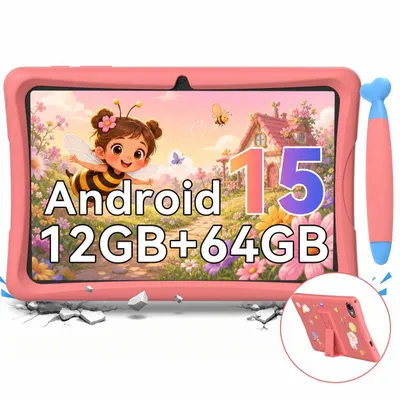 Produktbild von Tabwee K10 Kids 10.1" Rosa Tablet, Google Kids Space, 4GB RAM+64GB ROM, Android 15 WiFi Tablet für Kind mit Kindgerechte Hülle und Stift, 5000mAh