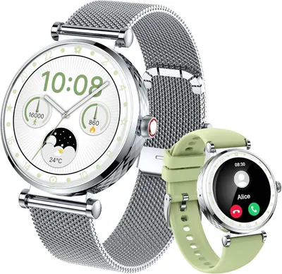 Smartwatch Damen 1.2 Inch AMOLED Display Fitnessuhr mit Telefonfunktion Sprachsteuerung und 110 Sportmodi