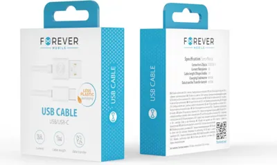Two sides of a product box for a USB cable.
