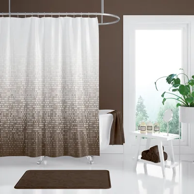 Produktbild von Textil Duschvorhang Matrix Weiss Braun - 8 Masse zur Auswahl, inkl. Ringe (120x200 cm)