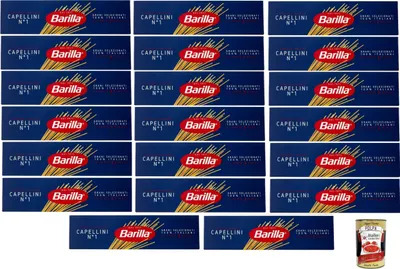 Produktbild von Barilla Capellini Nr. 1 Pasta – 20 x 500 g (10 kg) | Extra feine Spaghetti, al dente in ca. 3 Min., 100% Hartweizengrieß – ideal für leichte Saucen & Suppen + Italian Gourmet polpa