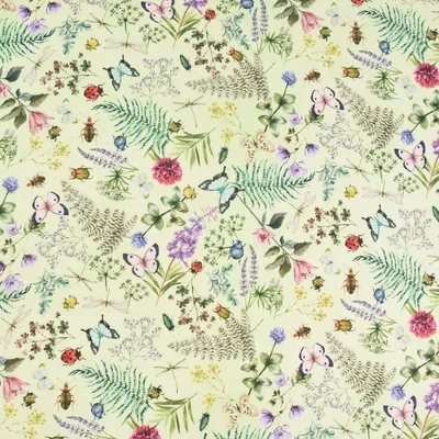 Produktbild von Outdoorstoff Meterware Polyacryl Blumenwiese Käfer grün bunt 1,40m