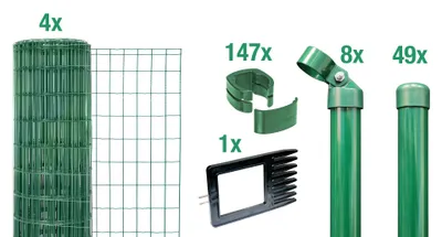Produktbild von Alberts Fix-Clip Pro Gartenzaun, Höhe 153 cm, Länge 100 m, Zaun-Komplettset zum Einbetonieren, grün