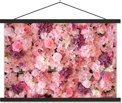 Produktbild von MuchoWow® Textilposter Blumen - Rosa - Rosen 90x60 cm mit schwarzem Rahmen - Aufhängungssatz
