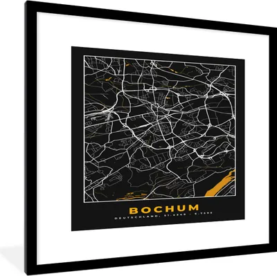 Produktbild von MuchoWow® Gerahmtes Poster Bochum - Stadtplan - Karte - Gold - Deutschland 40x40 cm - Poster mit Schwarzem Bilderrahmen Wandposter Rahmen Foto Bilder - Poster - Plakat im Rahmen