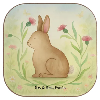 Produktbild von Mr. & Mrs. Panda Holzuntersetzer Hase Sitzen Design - Weiß - Geschenk, Kaninchen, Untersetzer für Gläser, Coaster, Frohe Ostern, Grüße, Osterhase, Getränkeuntersetzer