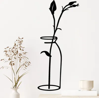 Zdjęcie produktu dla Wallity, Flower In The Vase, dekoracja ścienna, czarny, metal, 33 x 71 x 0,15 cm