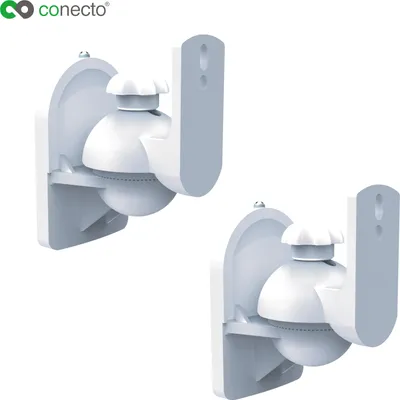 Produktbild von conecto CC50298 Lautsprecher Universal-Wandhalterung, neigbar: -20° bis 20°, schwenkbar: -70° bis 70°, Wandabstand: 64mm, Traglast: max. 3,5kg, 2er-Set, weiß