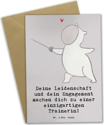 Produktbild von Mr. & Mrs. Panda neujahrskarte Fechten Trainerin Einzigartig - Grau Pastell - Geschenk, Sportart, Fechttraining, hochzeitskarten, Hingabe, einladungskarten, Danksagung