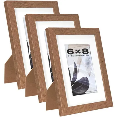 Immagine prodotto di Cornici in legno, dimensioni 20,3 x 15,2 cm, confezione da 3 pezzi, colore marrone, con passepartout, adatte per essere posizionate su un tavolo o appese a parete