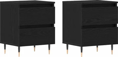 Productafbeelding van Nachtkastje 2 st Zwart Eiken 40 x 35 x 50 cm Bewerkt hout