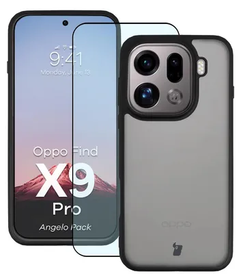Produktbild von Schutzhülle + gehärtetem Glas für Oppo Find X9 Pro, Bizon Angelo Pack, Getönte mit schwarzem Rahmen