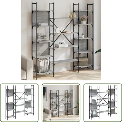 Productafbeelding van De Living Store boekenkast, grijs Sonoma, 155,5 x 24 x 166,5 cm, materiaal: houtvezel