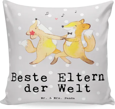 Produktbild von Mr. & Mrs. Panda kissen für sofa Fuchs Beste Eltern der Welt - Grau Pastell - Geschenk, Papa, Geschenkidee, Dekokissen, bedruckt, Familie, kuschelkissen 40x40, Sofakissen