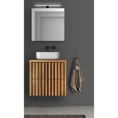 Produktbild von Badmöbel Set 2-teilig Eiche Desio-107 LED Spiegelschrank, Keramik Waschbecken