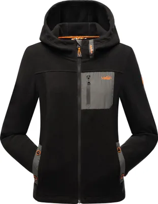 Produktbild von Marikoo  Mount Iwaki Leichte Damen Fleecejacke mit Kapuze Kapuzenjacke Übergangsjacke Hoodie Schwarz Gr. 38 - M