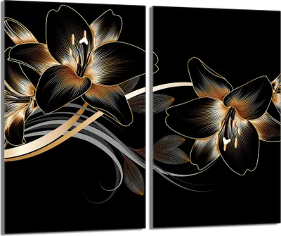 Produktbild von Herdabdeckplatten 2 teilig 30x52 Glaskeramikfeld Abdeckung Glas, Orchidee Schwarz