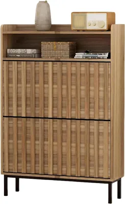 Imagen del producto de Armario para zapatos con 2 puertas, estrecho. Zapatero de 80x24x117 cm (marrón claro)