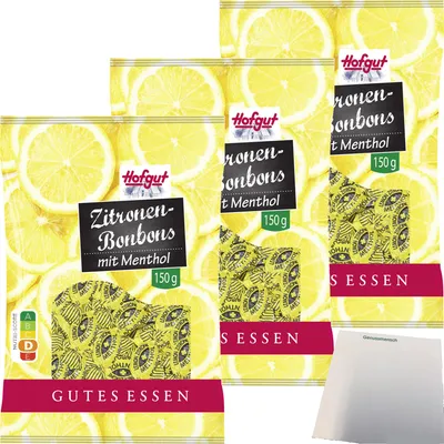 Produktbild von Hofgut Zitronenbonbons 3er Pack (3x150g Beutel) + usy Block