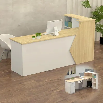 Obrázek produktu pro Pult recepce, prodejní pult, dřevěný s úložným prostorem, rozměry 220x60x100 cm, barva: bílá