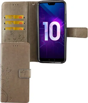 Immagine prodotto di Custodia protettiva per smartphone Huawei Honor 10, tipo cover a libro, con porta carte, colore grigio