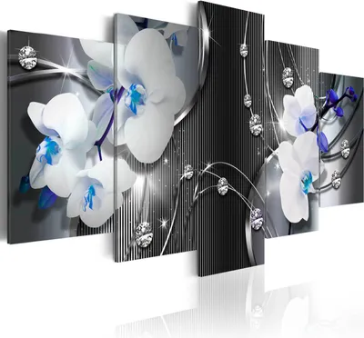 Produktbild von Modernes Wandbild b-A-0263-b-p (150x75) - 5 Teilig Bilder Fotografie auf Vlies Leinwand Foto Bild Dekoration Wand Bilder Kunstdruck ABSTRAKT BLUMEN ORCHIDEE