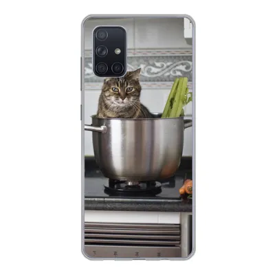 Produktbild von MuchoWow® Handyhülle Schutzhülle Hülle für Samsung Galaxy A51 Katze - Pfanne - Küche Silikon Softcase Handy Hülle - Schutzabdeckung