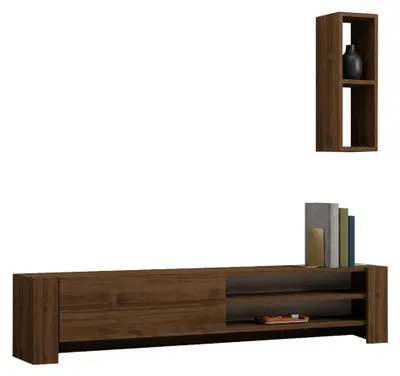Produktbild von Caraglio - TV-Schrank, 160x27x33h cm Nussbaum Braun, 2 Ablagen