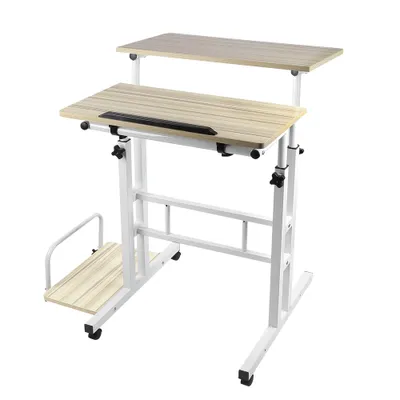 Produktbild von Computertisch höhenverstellbar Laptoptisch Laptopständer mit Rollen und neigbar Tischplatte 82*60*67-115cm Ahorn