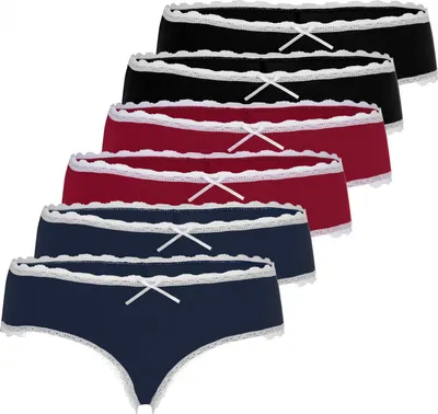 Produktbild von Fabio Farini - 6 Stück Damen Spitzen Unterhosen - Frauen Panty Unterwäsche aus Baumwolle Slips mit dezenter Spitze am Bund und Beinabschluss