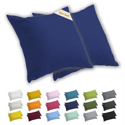 Zdjęcie produktu dla Lavea® zestaw 2 poszewek na poduszki 50 x 50 cm, 100% bawełna dżersejowa, zamek błyskawiczny YKK, kolor niebieski królewski