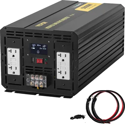 Zdjęcie produktu dla Falownik VEVOR, zmodyfikowany falownik sinusoidalny 5000 W, adapter samochodowy 12 V DC na 110 V AC, z wyświetlaczem LCD, pilotem zdalnego sterowania, oświetleniem LED i gniazdami GFCI do kamperów, ciężarówek, łodzi i samochodów kempingowych