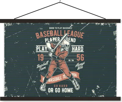 Produktbild von MuchoWow® Textilposter Jahrgang - Skelett - Baseball 120x80 cm mit schwarzem Rahmen - Wanddeko